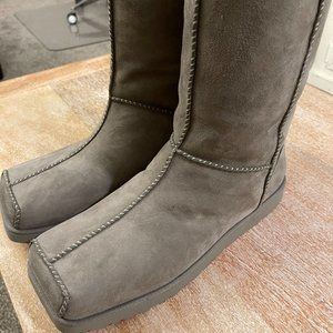 Ugg X Eckhaus Latta Gray Suede Block Square Toe Shearling Boots - Sz 12 - NWT